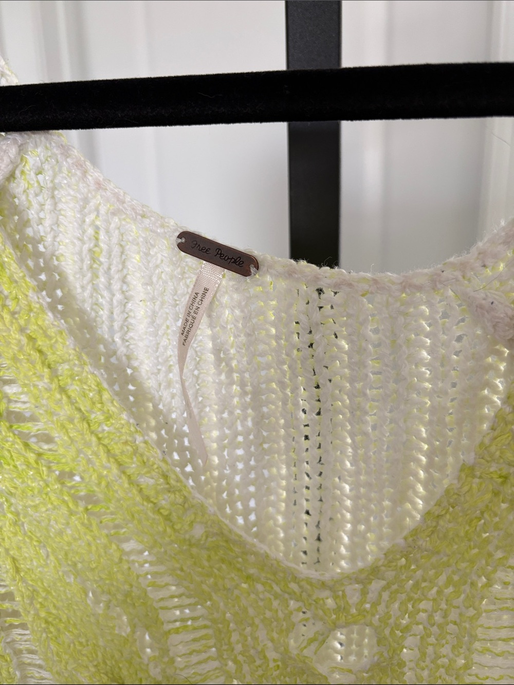 Free People Open-Knit V-Neck Tank in Cream & Lime